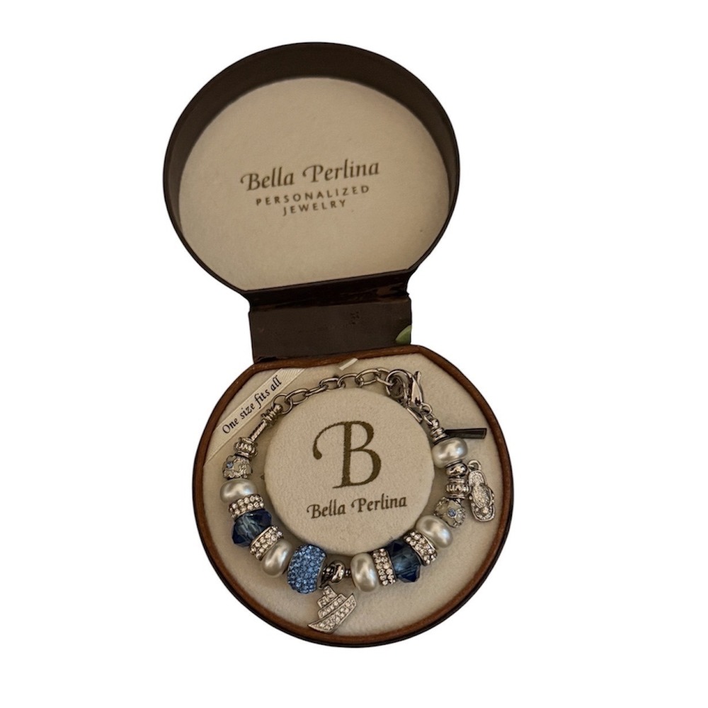 Bella Perlina Women Nautical Cruise Charm Bracelet Blue White Silver Tone NIB